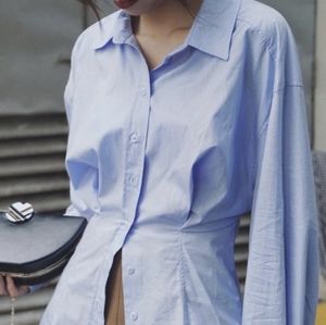Zara Poplin Button-Down Blue Shirt M